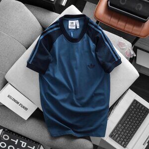 Adidas Classics Original 3 Stripes Tee Shirt Trefoil Retro Men Navy Blue